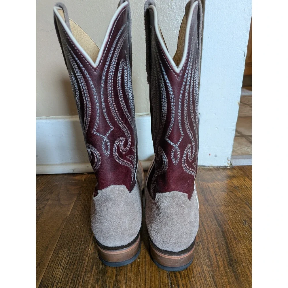 Roper Monterey Roughout Leather Western Boots Mens 8.5 C Brown Burgundy 0185